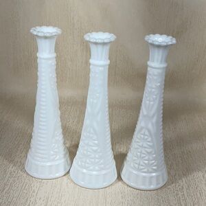 Elegant White Milk Glass Vases - Set of 3